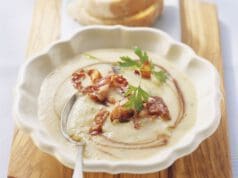 Birsalma krémleves bacon chipsszel birsalma krémleves