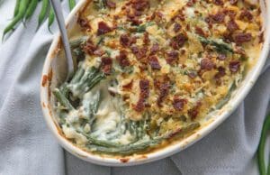 Csőben sült sajtos-tejfölös zöldbab csőben sült zöldbab