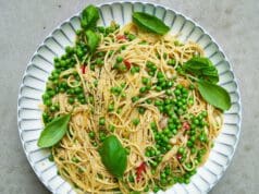 Zöldborsós-citromos spagetti Citromos zöldborsós spagetti