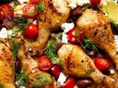Egyben sült csirkecombok görög módra Görög csirke - egy-tál étel