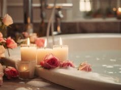 A fürdési élmény felfedése: habfürdő kontra zuhany Spa procedures at home, rest and relaxation. Romantic photo. High quality photo. Generative AI