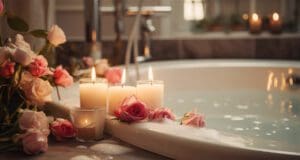 A fürdési élmény felfedése: habfürdő kontra zuhany Spa procedures at home, rest and relaxation. Romantic photo. High quality photo. Generative AI