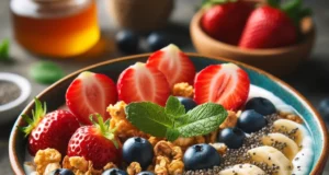 Görög joghurtos granola tál friss gyümölcsökkel Görög joghurtos granola tál friss gyümölcsökkel