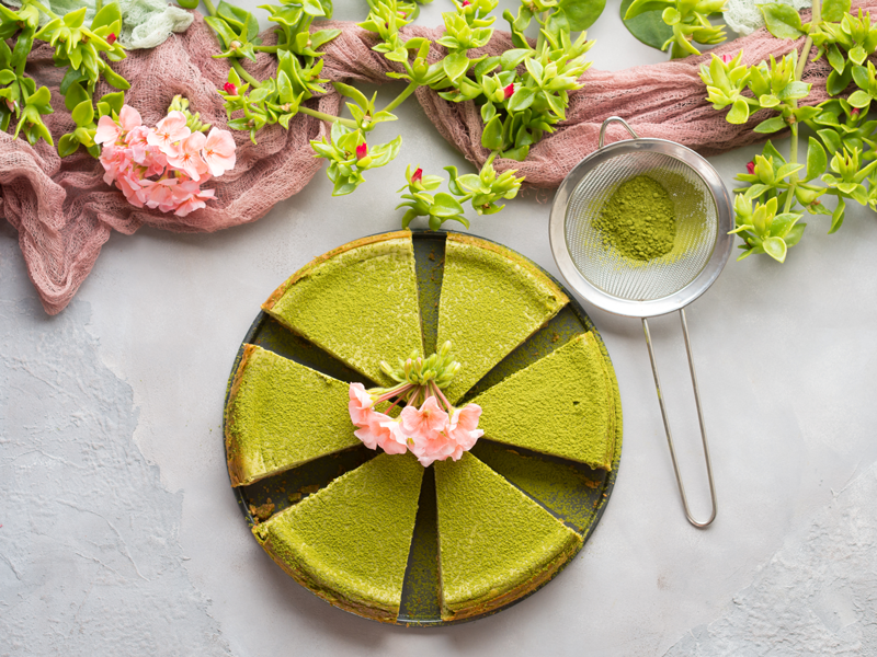 matcha cheese cake and flowers 2025 03 24 04 29 41 utc