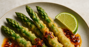 Spárga tempura házi csiliolajjal – Könnyű, ropogós vegetáriánus recept otthonra