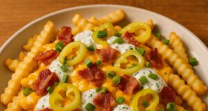 Sajtos-baconös sült krumpli pikáns pepperoncinivel