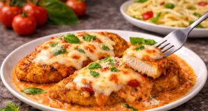 Ropogós parmezános csirkemell krémes vodka szósszal parmezános csirkemell vodka szósszal