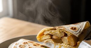 Ötperces reggeli: krumpli, tojás és egy tortilla egy serpenyőben Ötperces reggeli: krumpli, tojás és egy tortilla egy serpenyőben
