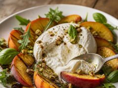 Barackos-burrata saláta pisztáciával: 15 perc, semmi főzés Barackos-burrata saláta pisztáciával: 15 perc, semmi főzés