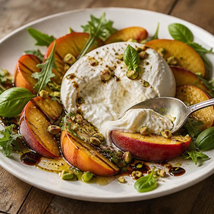 Barackos-burrata saláta pisztáciával: 15 perc, semmi főzés