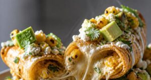 Sült kukoricakrémes taquito: a mexikói utcai kukorica tekercsbe csavarva Sült kukoricakrémes taquito: a mexikói utcai kukorica tekercsbe csavarva