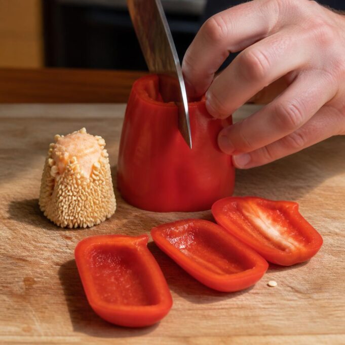 Kaliforniai paprika felvágása: a fordított módszer, ami tényleg működik