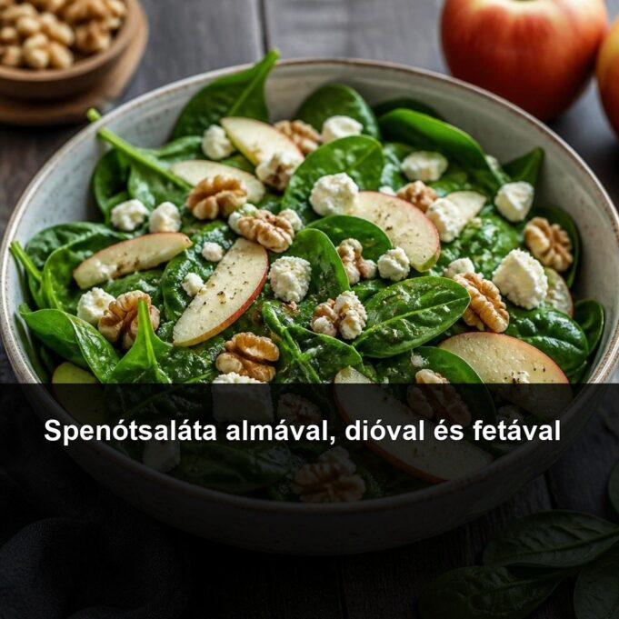 Spenótsaláta almával, dióval és fetával