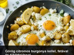 Görög citromos burgonya kellel, fetával és tükörtojással Görög citromos burgonya kellel, fetával és tükörtojással