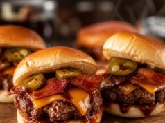 Cowboy marhahúsos miniszendvics baconnel és cheddar sajttal Cowboy marhahúsos miniszendvics baconnel és cheddar sajttal