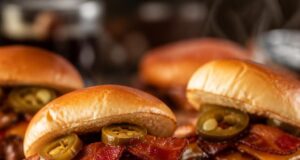 Cowboy marhahúsos miniszendvics baconnel és cheddar sajttal Cowboy marhahúsos miniszendvics baconnel és cheddar sajttal