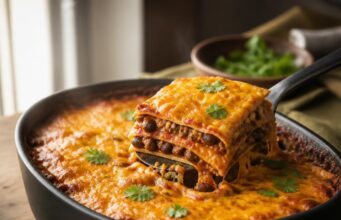 Tex-mex rakottas darált hússal és tortillával Tex-mex rakottas darált hússal és tortillával
