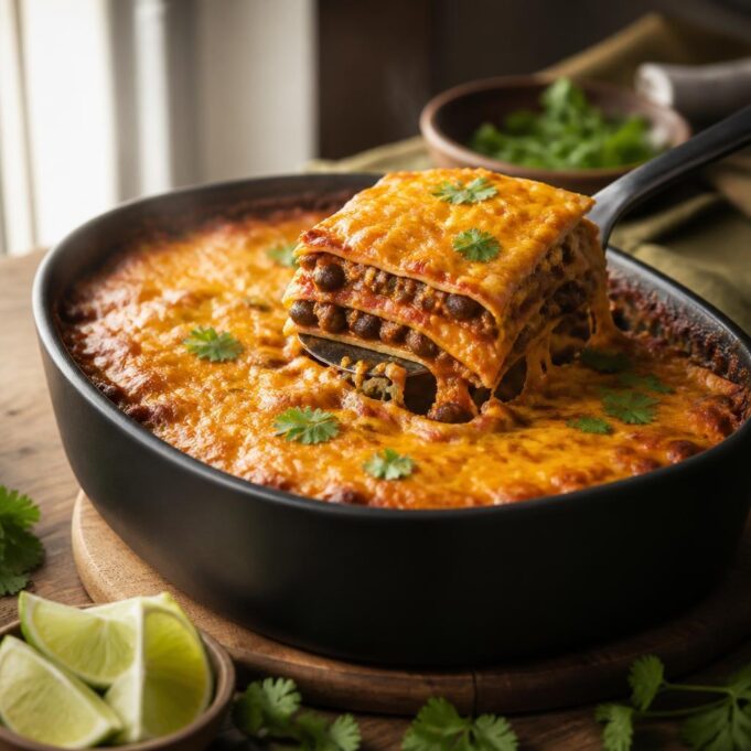 Tex-mex rakottas darált hússal és tortillával