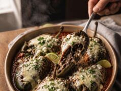 Töltött poblano paprika fekete babbal és kétféle sajttal Töltött poblano paprika fekete babbal és kétféle sajttal