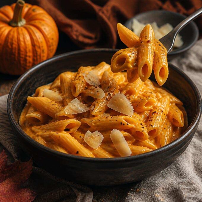 Sütőtökös penne parmezánnal: krémes őszi tészta
