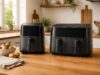 Egy- vagy kétkosaras air fryer? Így válassz a saját konyhádhoz Egykosaras és kétkosaras forrólevegős sütő konyhapulton – AI-illusztráció